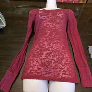 Vanity Deep Red Burn Out Long Sleeve Top Size M